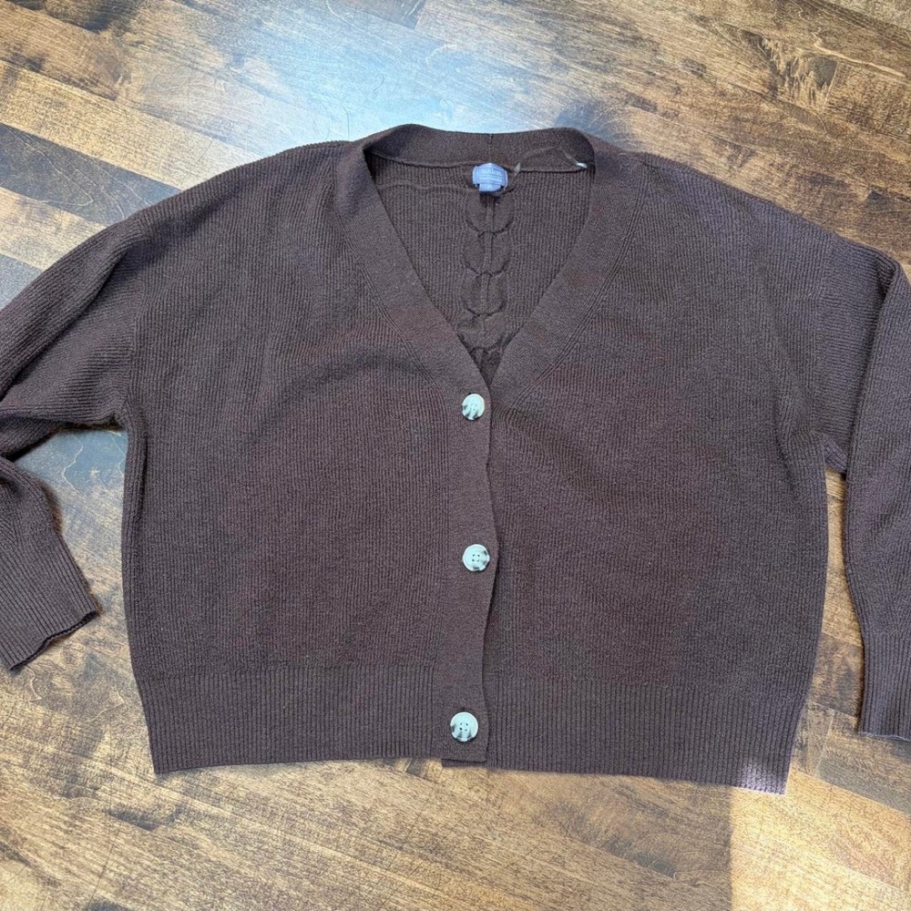 Cozy knit brown stretch cardigan loungewear layering 90s  y2k
